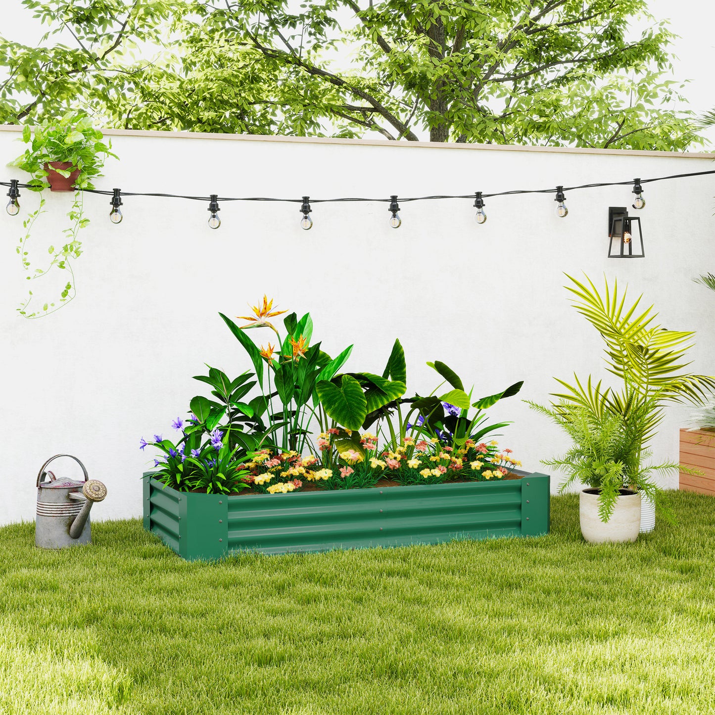 Galvanised Raised Garden Bed, 180x90x30cm Raised Planter, Green