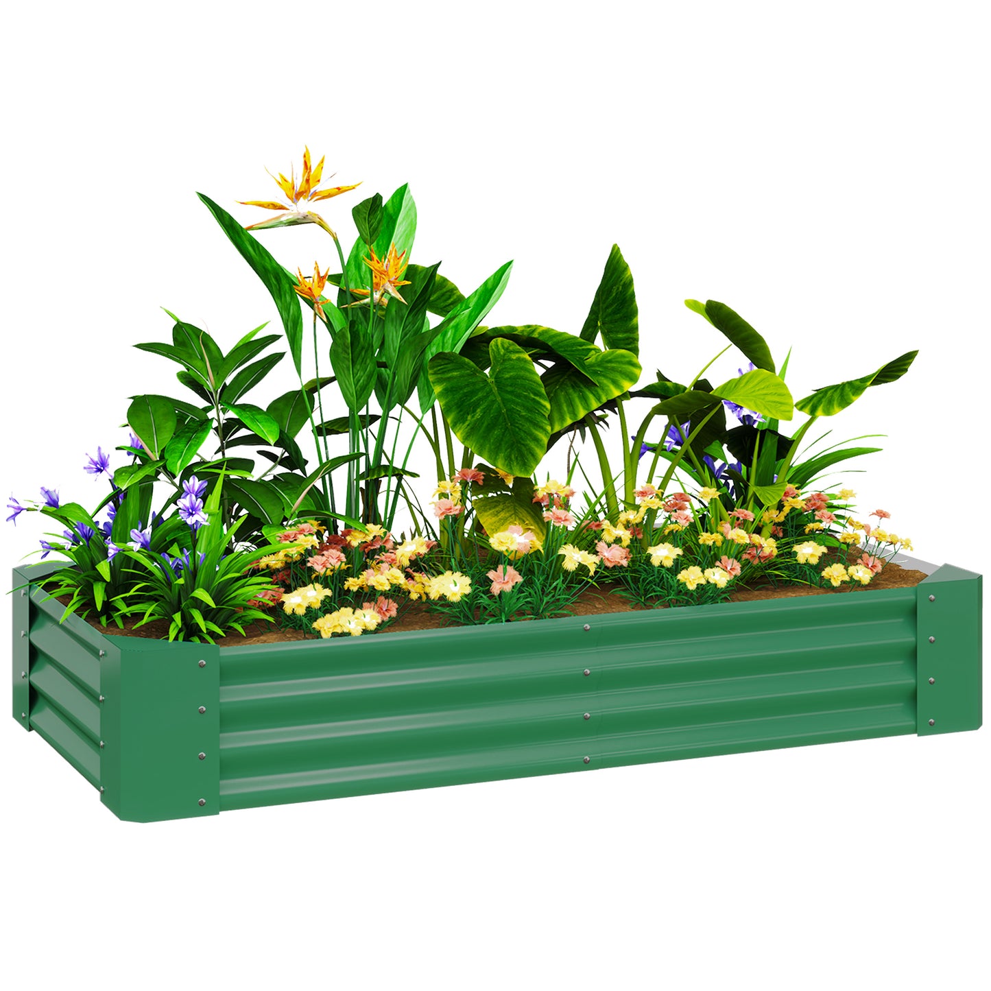 Galvanised Raised Garden Bed, 180x90x30cm Raised Planter, Green