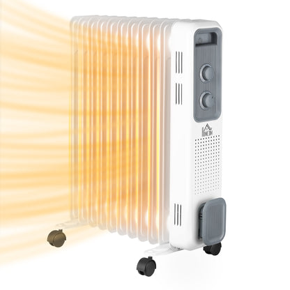 Oil Filled Radiator Portable Heater W/ 11 Fin, 3 Heat Settings, White