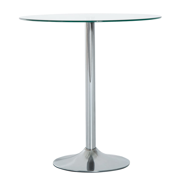 Round Dining Table, Modern Dining Room Table with Tempered Glass Top, Steel Base, Space Saving Small Bar Table