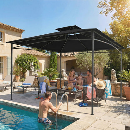 Outsunny 3 x 3 m Gazebo, Outdoor Gazebo Canopy with 2-Tier Roof, Black