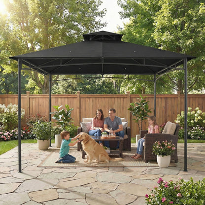 Outsunny 3 x 3 m Gazebo, Outdoor Gazebo Canopy with 2-Tier Roof, Black