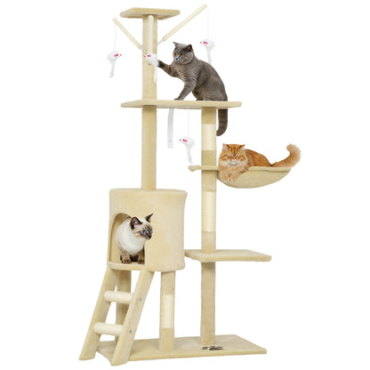 Cat Tree for Indoor Cats, 134cm Scratching Post Climbing Tower, Beige