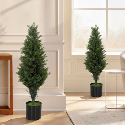 Set of 2 Decorative Artificial Plants Cypress in Weighted Pot, 90 cm Tall Fake Plant with 564 Leaves for Home Indoor Outdoor Decor