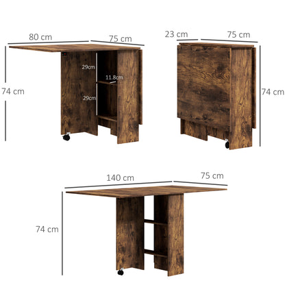 80-140 cm Folding Dining Table for 4-6 Drop Leaf Table Rustic Brown