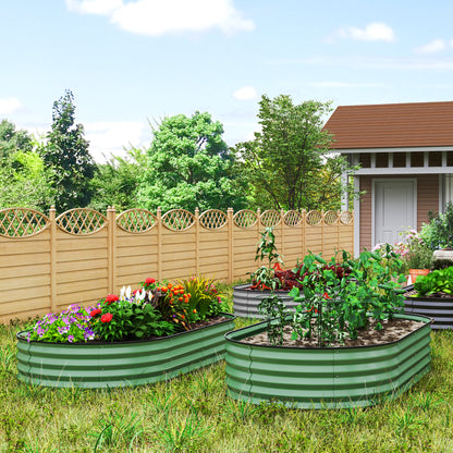 Set of 2 Raised Beds for Garden with Metal Plant Stakes, Green