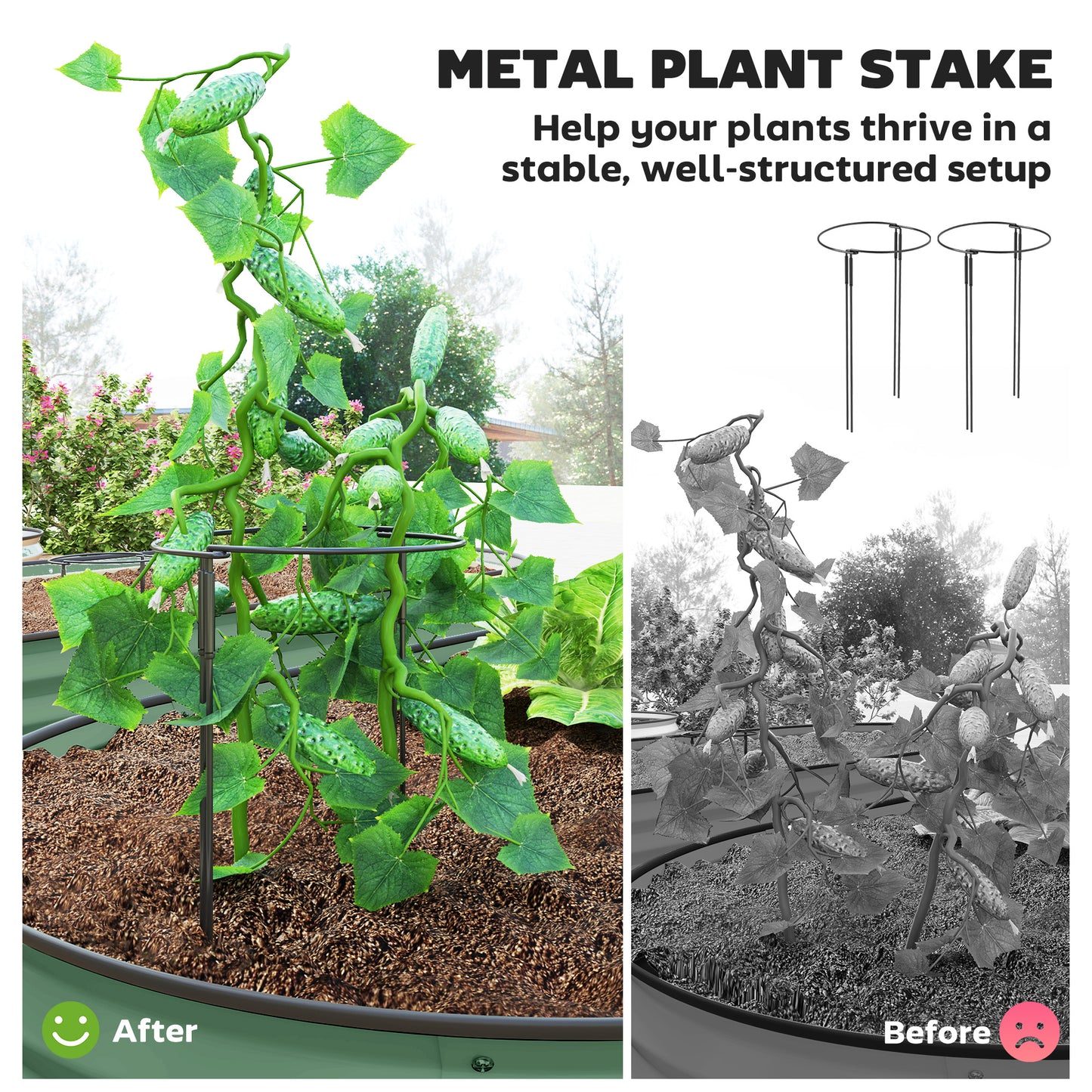 Set of 2 Raised Beds for Garden with Metal Plant Stakes, Green