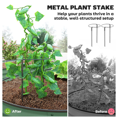 Set of 2 Raised Beds for Garden with Metal Plant Stakes, Green