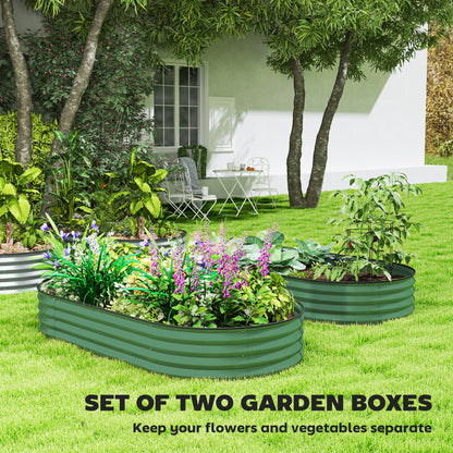 Set of 2 Raised Beds for Garden with Metal Plant Stakes, Green