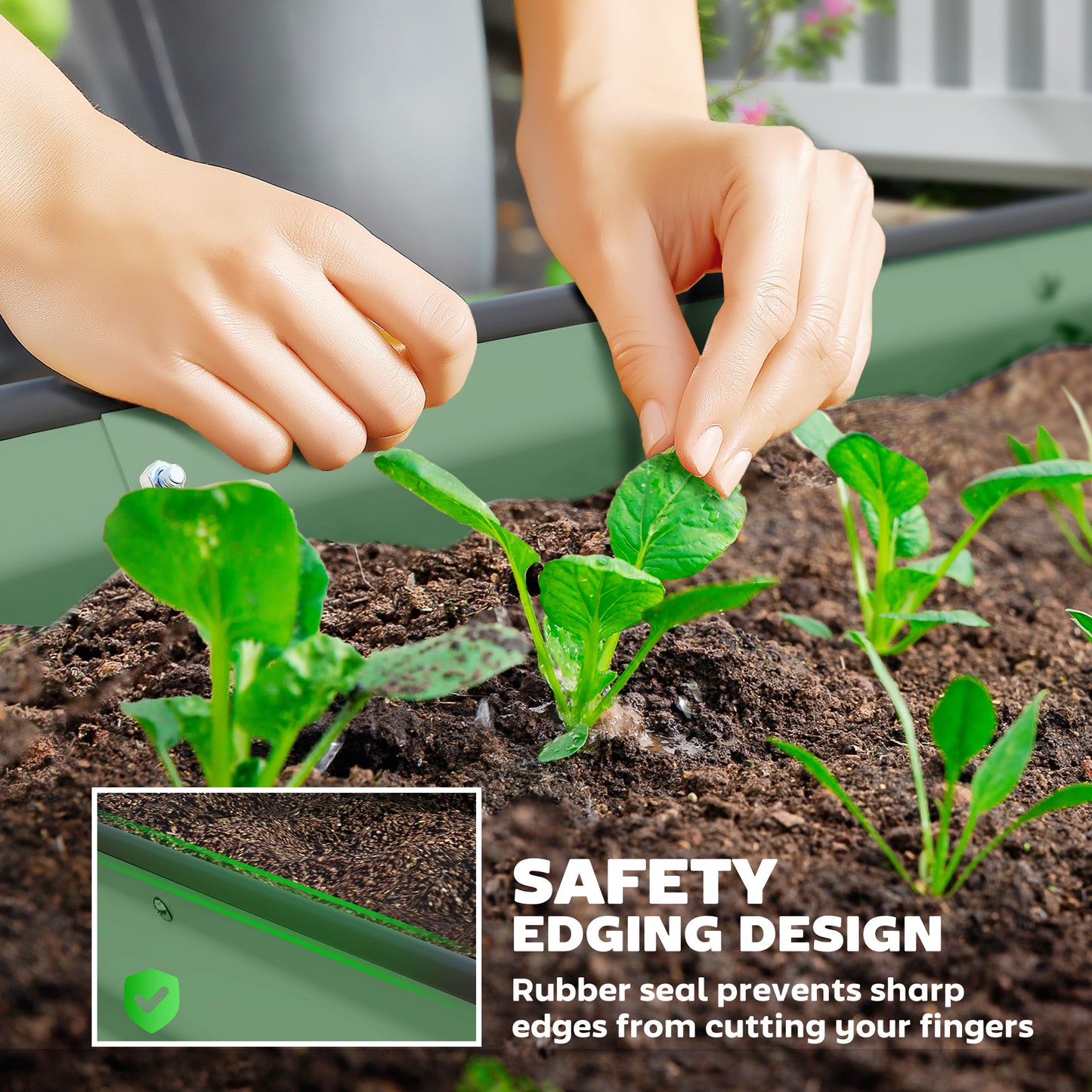 Set of 2 Raised Beds for Garden with Metal Plant Stakes, Green