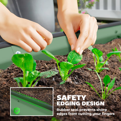 Set of 2 Raised Beds for Garden with Metal Plant Stakes, Green