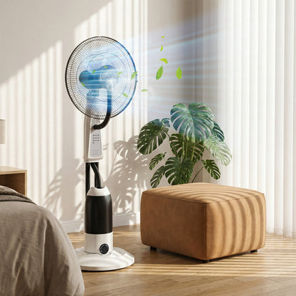 18" Pedestal Fan with Water Mist Spray Standing Fan, 2.8L Tank, White