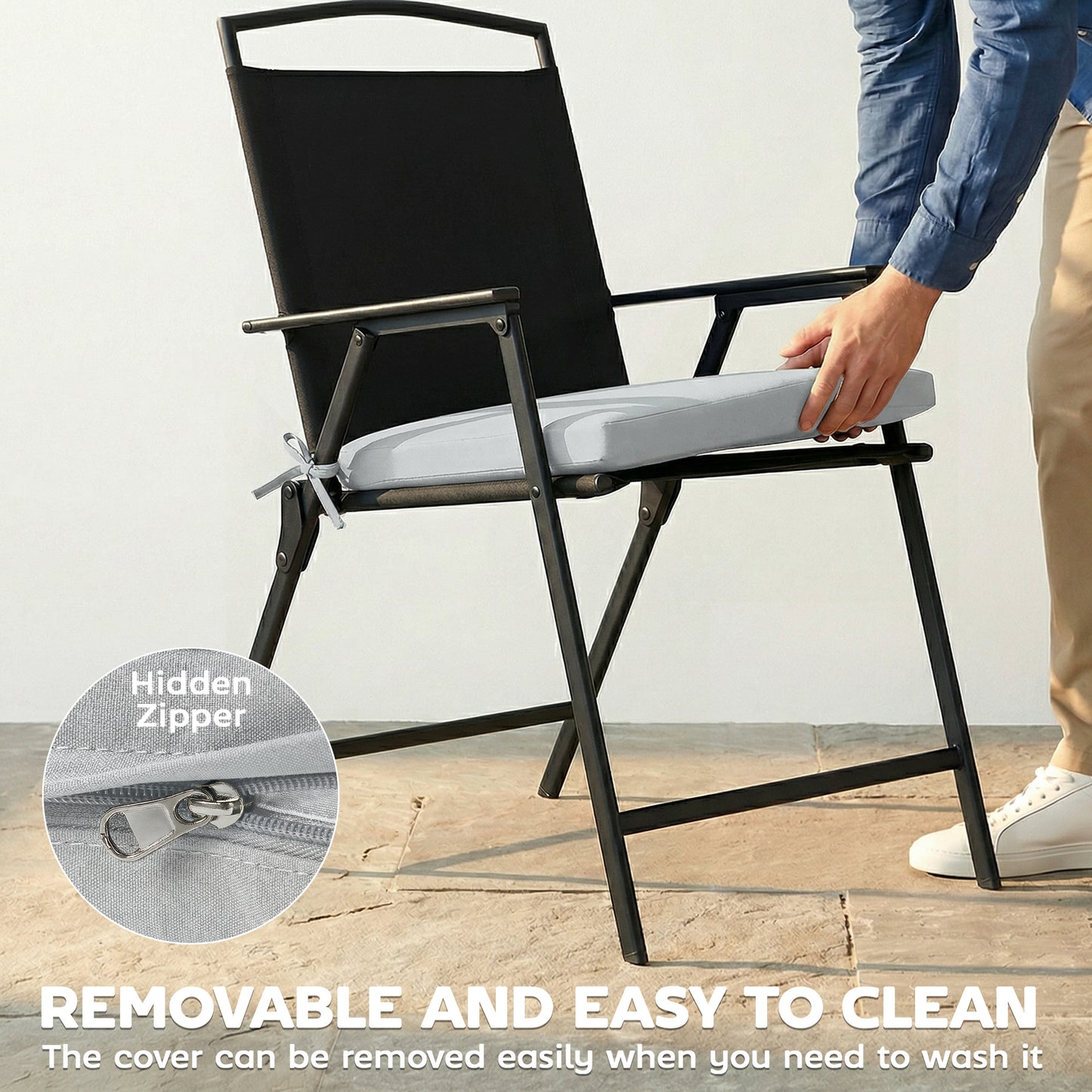 Seat Cushions with Machine Washable Cover Light Grey