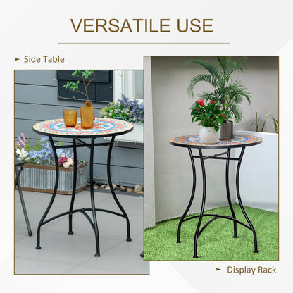 60cm Mosaic Round Bistro Table Outdoor Garden Side Table, Red