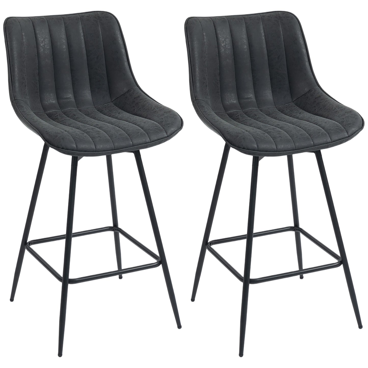 Swivel Bar Stools Set of 2, PU Leather Upholstered Bar Chairs, Black