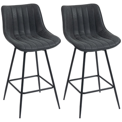 Swivel Bar Stools Set of 2, PU Leather Upholstered Bar Chairs, Black