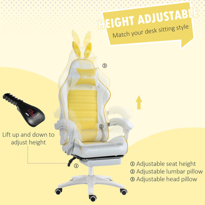 Racing Style Gaming Chair with Footrest Removable Rabbit Ears, Yellow