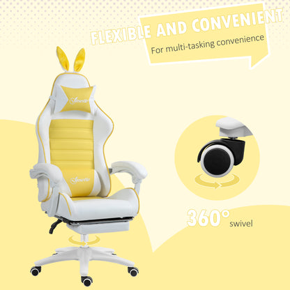 Racing Style Gaming Chair with Footrest Removable Rabbit Ears, Yellow