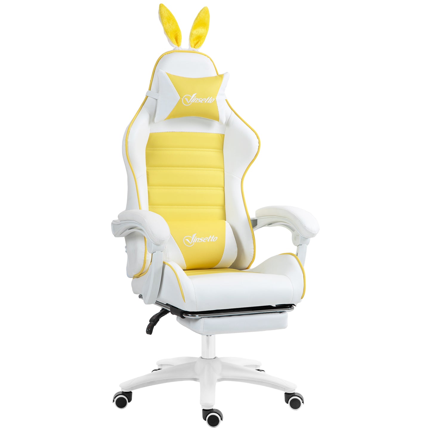 Racing Style Gaming Chair with Footrest Removable Rabbit Ears, Yellow