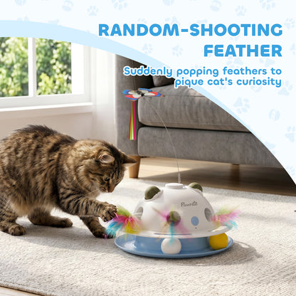 4-in-1 Interactive Cat Toys for Indoor Cats Adult, Automatic Smart Sensing Kitten Toy with Spinning Butterfly, Shooting Feathers & Catnip Balls, Dual Power Mode for Boredom Relief