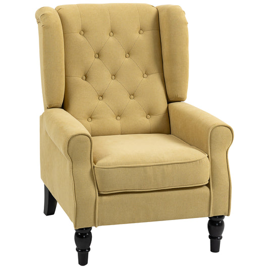 Accent Armchair Home Furniture Retro Tufted Club Wood Fabric, Yellow