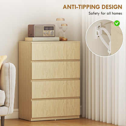 Bedroom Chest of Drawers, 4 Drawers Dresser, Drawer Unit, Natural