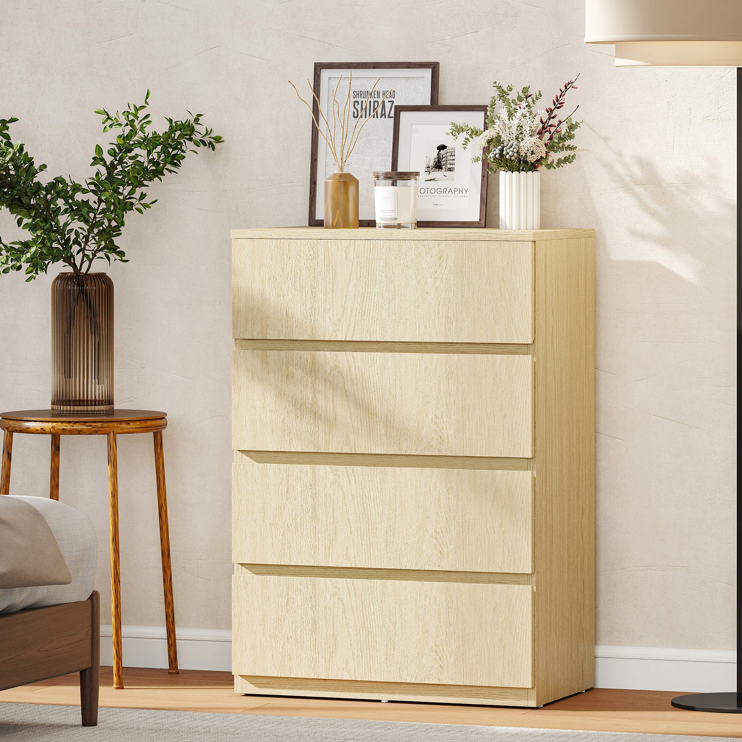 Bedroom Chest of Drawers, 4 Drawers Dresser, Drawer Unit, Natural