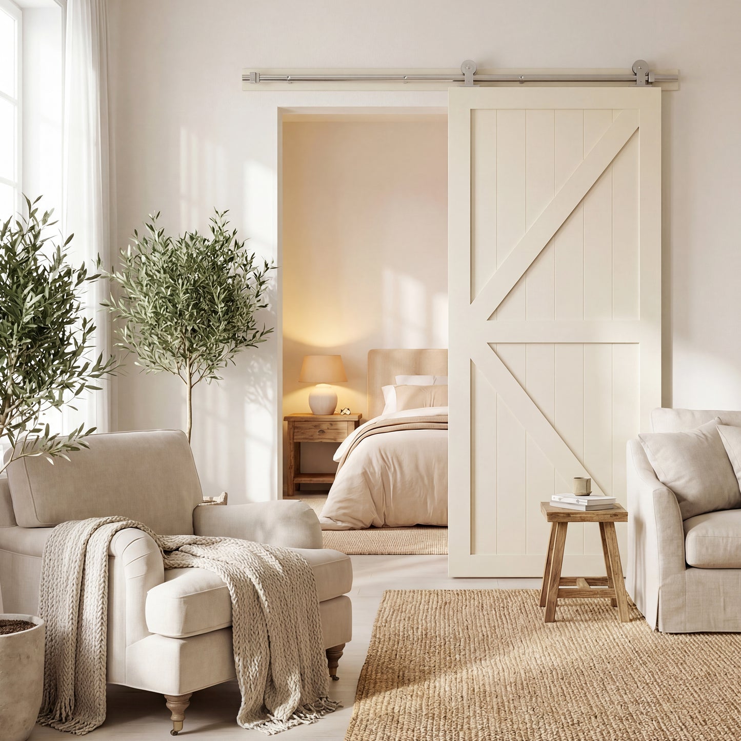 Sliding Door Hardware Kit Smooth Quiet 152cm Silver Tone