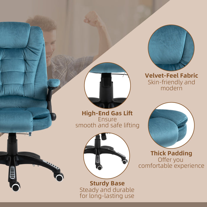 Massage Recliner Chair Heated Office Chair with Six Massage Points Velvet-Feel Fabric 360¬¨‚àû Swivel Wheels Blue