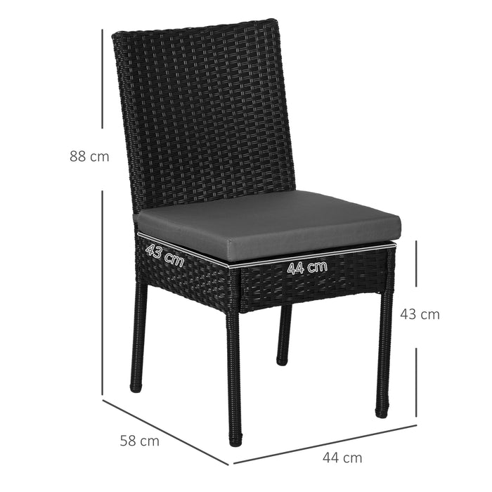 Set of Two Armless Rattan Garden Chairs - Black