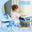 Kids Desk and Chair Set Height Adjustable Student Writing Desk Children School Study Table with Tiltable Desktop, Drawer, Pen Slot, Hook Blue