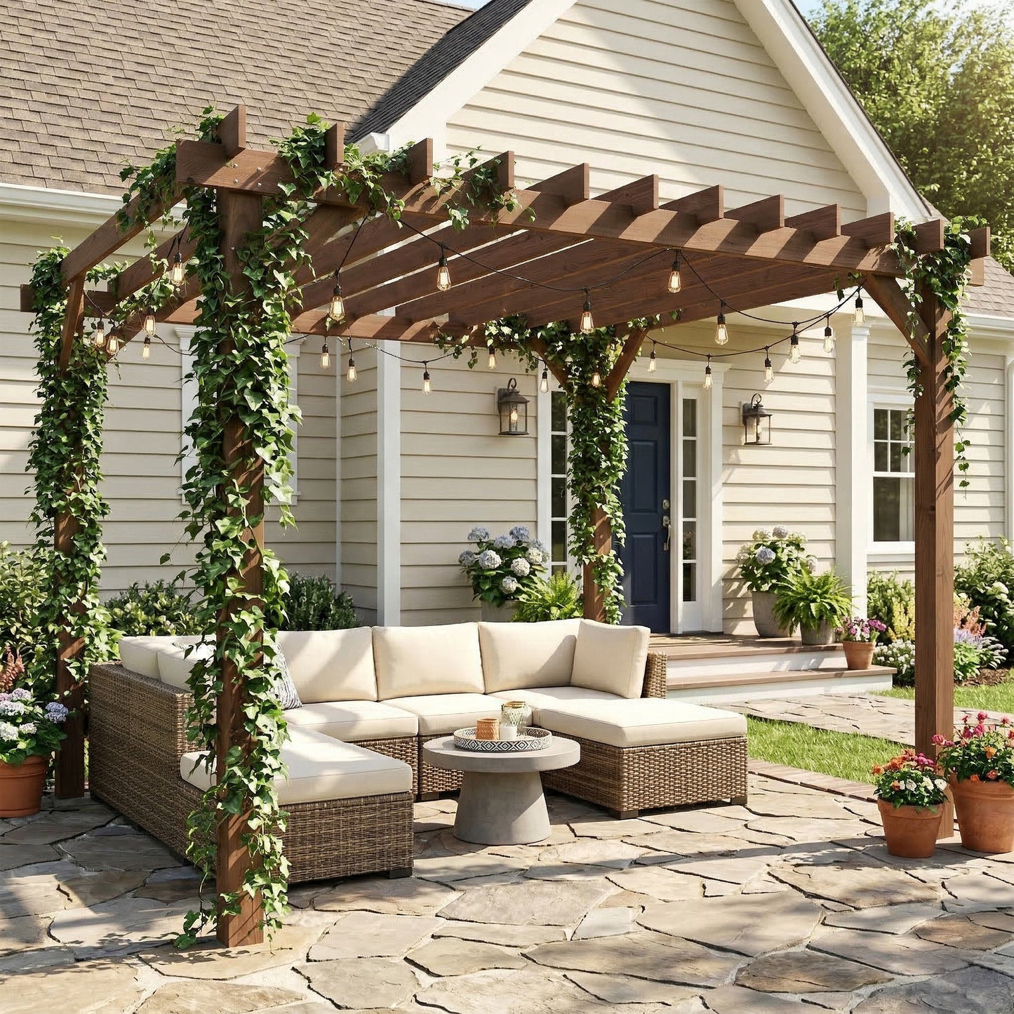 3.6 x 3 m Wooden Pergola Gazebo Grape Trellis, Maple Wood-effect