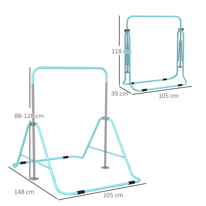 Kids Gymnastic Bar w/ Adjustable Height, Foldable Training Bar - Blue