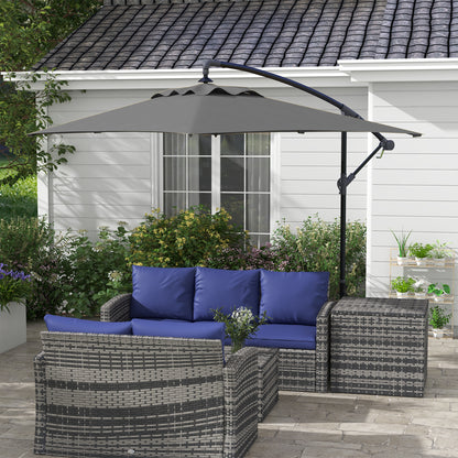 3x2m Cantilever Parasol with Cross Base, Banana Parasol with Crank Handle and 6 Ribs, Rectangular Hanging Patio Umbrella