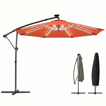 3 m Garden Cantilever Parasol with Solar Light, Rotation, Orange