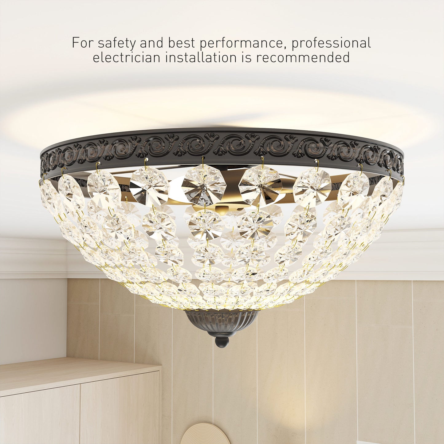 Chandelier Crystal Ceiling Light with E14 Base 2-Lights, Black