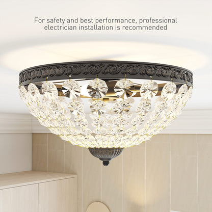 Chandelier Crystal Ceiling Light with E14 Base 2-Lights, Black