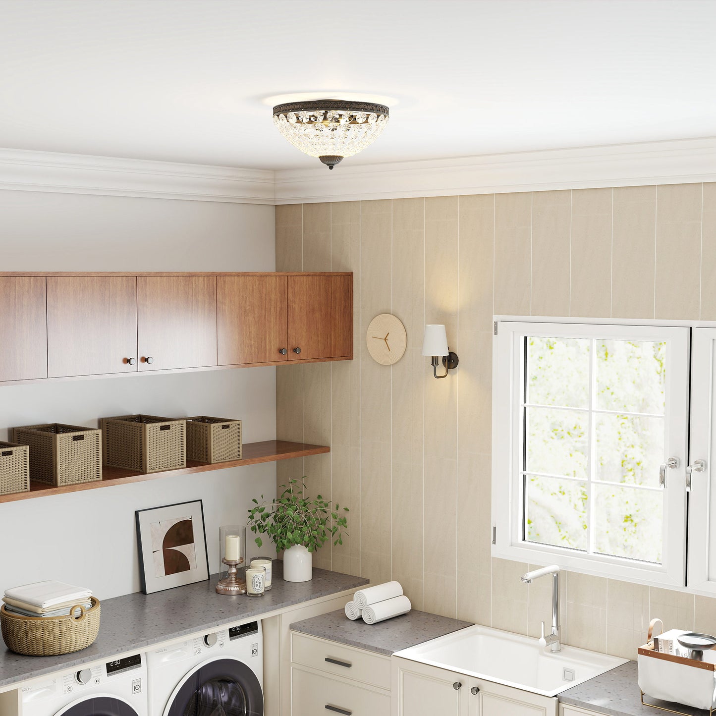 Chandelier Crystal Ceiling Light with E14 Base 2-Lights, Black