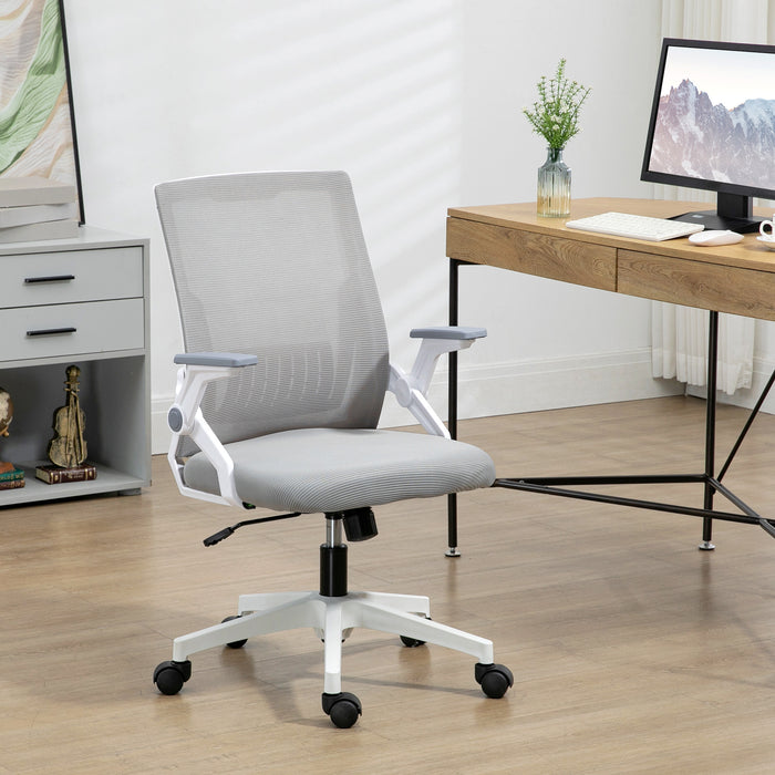 Mesh Office Chair, Desk Chair with Lumbar Support, Flip-up Armrest, Swivel Wheels, Adjustable Height, Grey