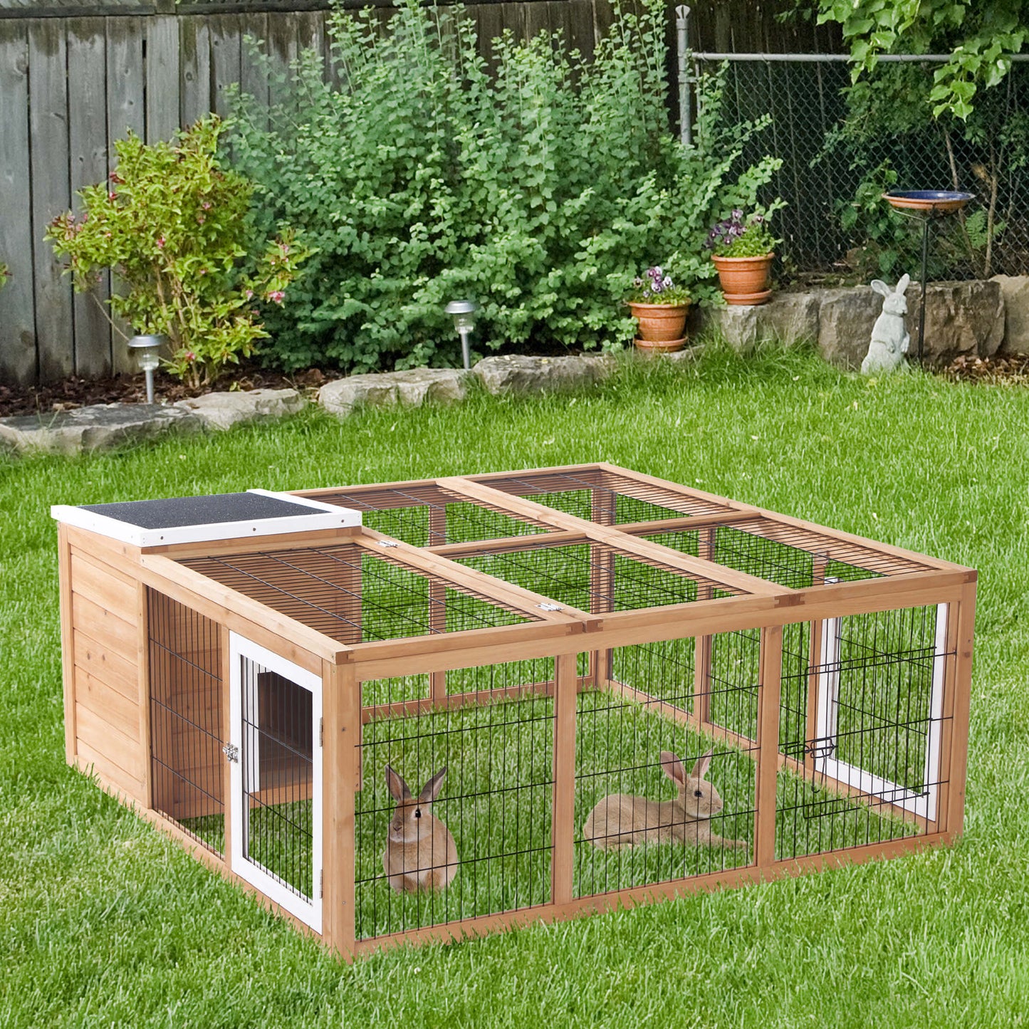 Rabbit Hutch, Guinea Pig House Outdoor Cage w/Openable Top, Yellow