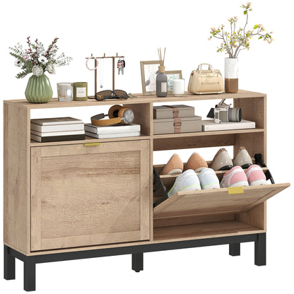 Narrow Shoe Cabinet with 2 Flip Drawers, Modern Shoe Storage Cabinet