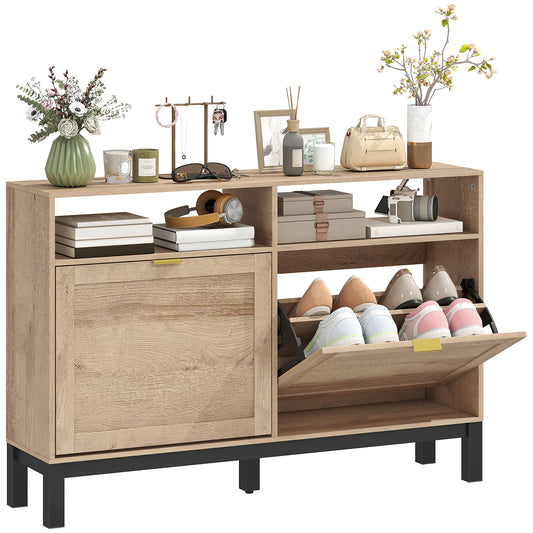 Narrow Shoe Cabinet with 2 Flip Drawers, Modern Shoe Storage Cabinet