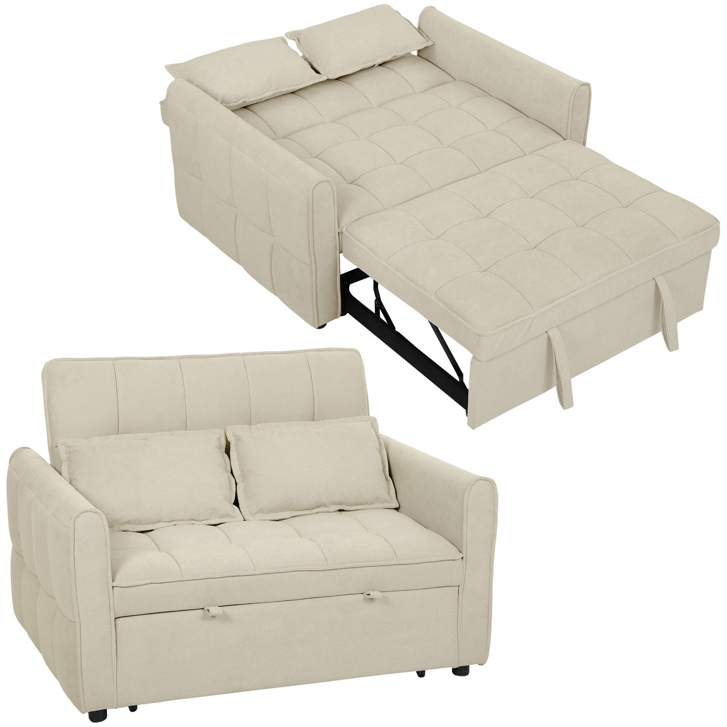 2 Seater Sofa Bed, 3-in-1 Sleeper Sofa with Adjustable Backrest