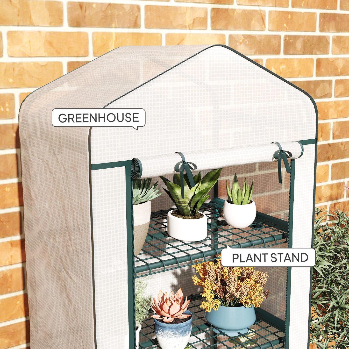 4 Tiers Mini Portable Greenhouse Compact Plant Grow Shed Metal Frame Transparent Clear Cover 165H x 69L x 50W cm, White
