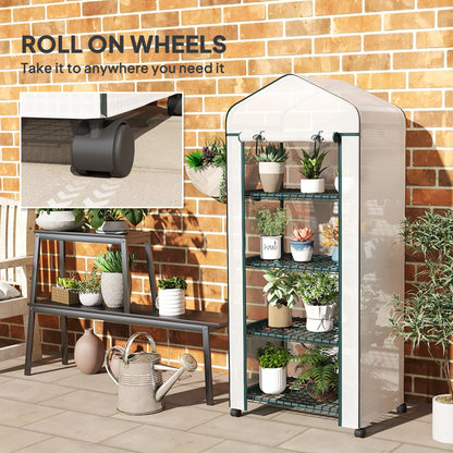 4 Tiers Mini Portable Greenhouse Compact Plant Grow Shed Metal Frame Transparent Clear Cover 165H x 69L x 50W cm, White