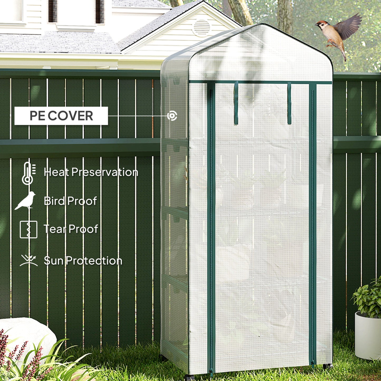 4 Tiers Mini Portable Greenhouse Compact Plant Grow Shed Metal Frame Transparent Clear Cover 165H x 69L x 50W cm, White