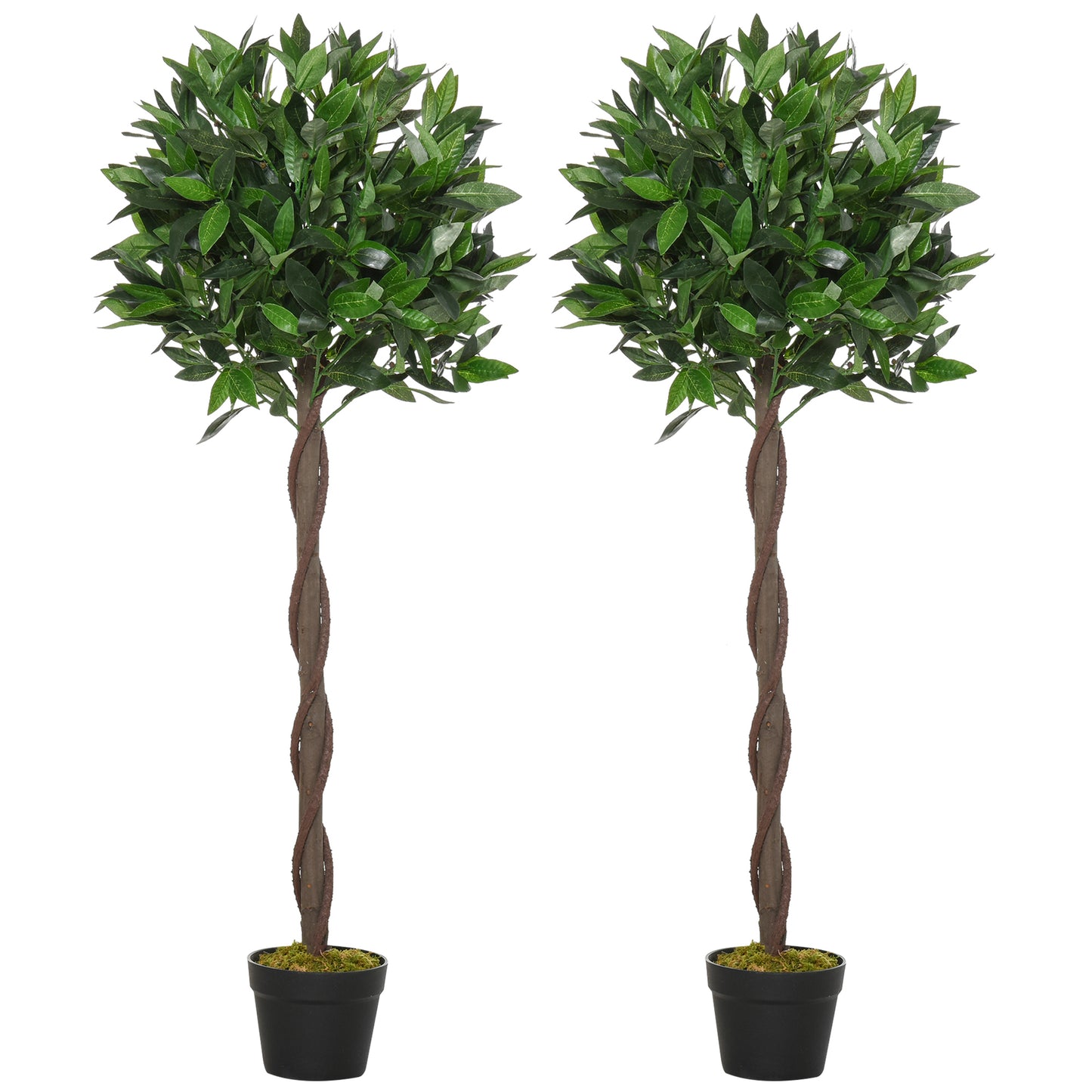 Set of 2 Artificial Topiary Bay Laurel Ball Trees Decorative Plant with Nursery Pot for Indoor Outdoor Decor, 120cm