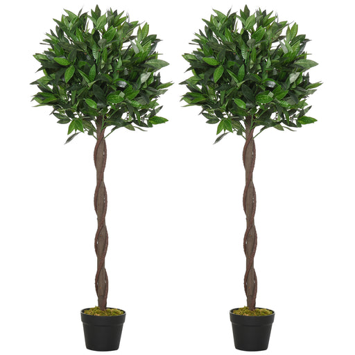 Set of 2 Artificial Topiary Bay Laurel Ball Trees Decorative Plant with Nursery Pot for Indoor Outdoor Decor, 120cm