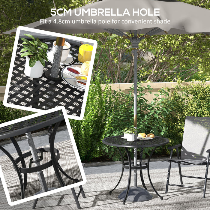 Cast Aluminium Bistro Table with Umbrella Hole, 85cm Round Garden Table, Patio Table for Balcony, Poolside, Black