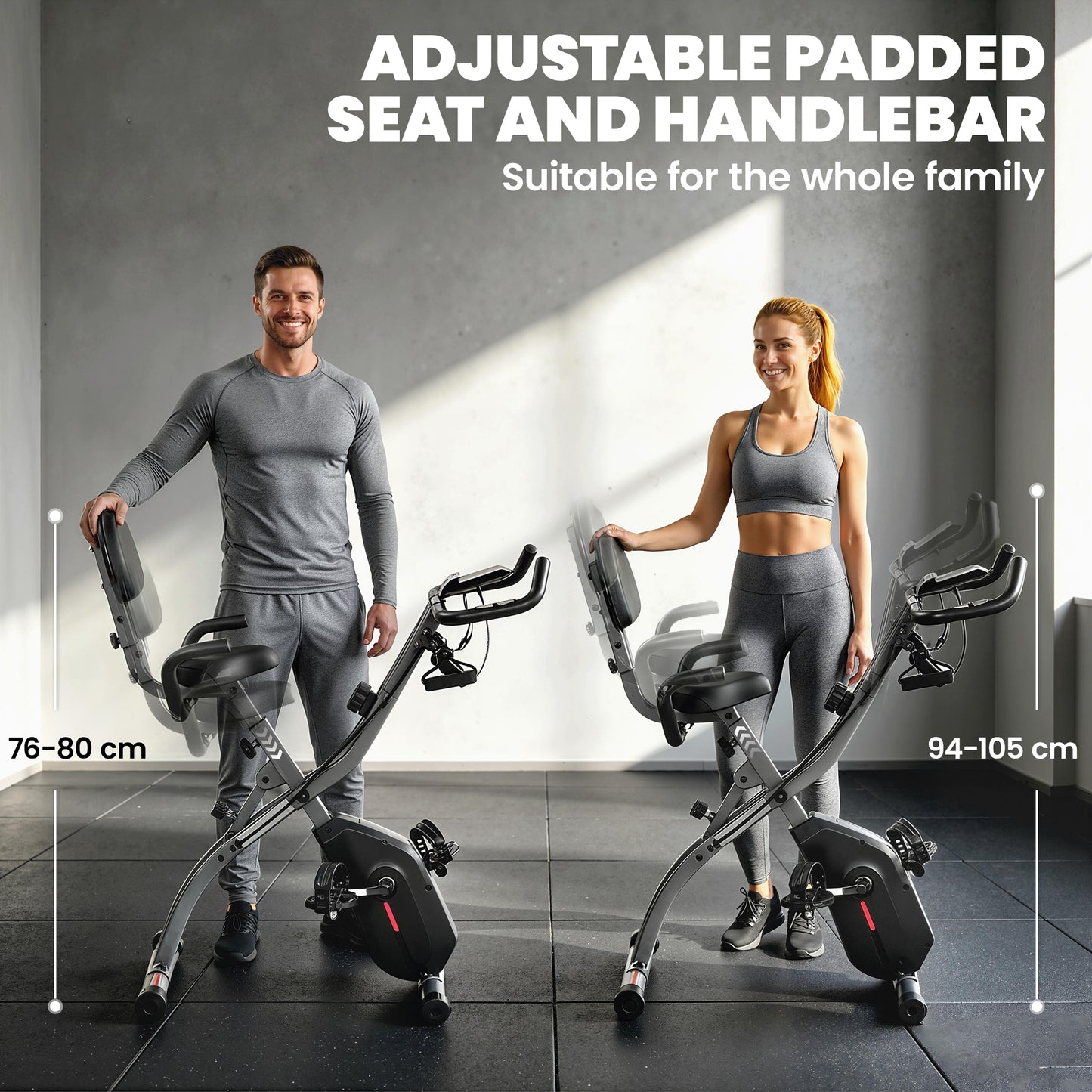 3-In-1 Folding Exercise Bike with Resistance Bands, Indoor Stationary Bike with Bluetooth App, Quiet 8-Level Magnetic Resistance, LCD Display, Pulse Sensor, Adjustable Seat, Wheels, Black